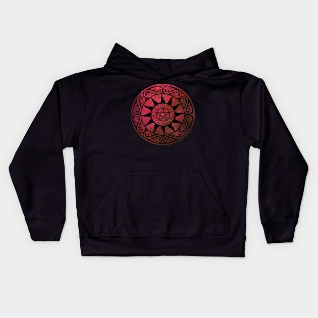 Five Elements Runic Magical Pentacle - Red Version Kids Hoodie by sarahwainwright